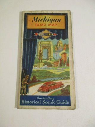 Vintage Sunoco Michigan State Highway Oil Gas Station Travel Road Map - B10