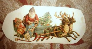 Large 1880s Victorian Santa Claus Sleigh Reindeer Die Cut 7 " W Christmas Tree
