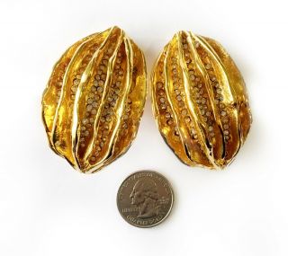 Huge Golden Modernist Earrings with Glitzy RS: Woloch Paris 3