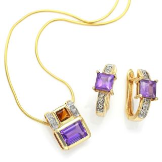 Alwand Vahan & Dc 14k Gold Multi - Stone & Diamond Pendant Necklace & Earrings Set