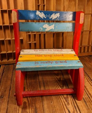 Vintage Wooden Childs Chair/step Stool - To Sit,  To Stand,  Is Really Grand