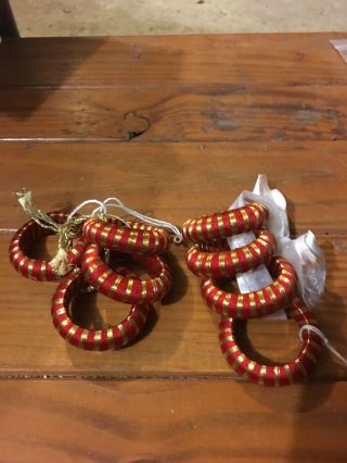 Vintage Hand Crafted Christmas Red & Gold Napkin Ring Holders Set Of 8