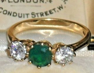 Fine Old Emerald Paste & Diamond Paste Art Deco 9ct Gold Trilogy Ring