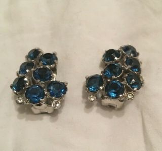 Mitchell Maer For Christian Dior Stunning Blue Crystal Vintage Clip - On Earrings