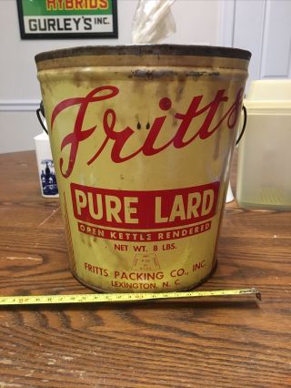 Rare Vintage Fritts Pure Lard Tin / Can Lexington Nc 8lbs