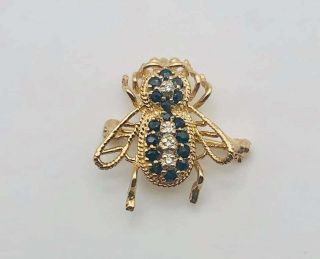 Gorgeous Solid 14k Yellow Gold Sapphire And Diamond Bee Pendant Brooch Insect