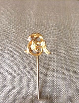 Authentic Art Nouveau 18k Gold Griffin Stick Pin W/ Small Diamond In Mouth 1.  66g