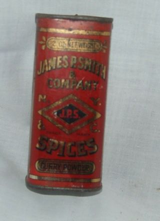 James P.  Smith & Co.  Vintage Red & Gold Spice Curry Powder Tin