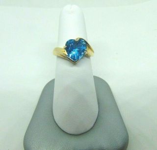 Vintage Estate 14k Yellow Gold Heart Shaped Blue Topaz Ring 3.  25 Ct.  Size 6.  5