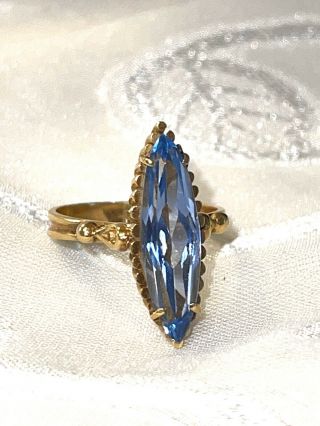 Art Deco 18k Gold 5 Ct London Blue Topaz Filigree Ring Sz 7.  5