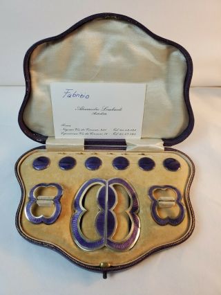 Lawrence Emanuel Sterling And Enameled Full Buckle And Button Set 1909 W/ Box
