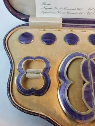 Lawrence Emanuel Sterling and Enameled Full Buckle And Button Set 1909 W/ Box 3