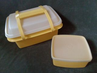 Vintage Tupperware 1254 Yellow Pack N Carry Lunch Box W/ Handle & Sheer Lid