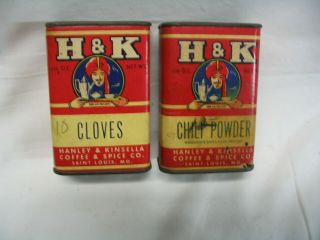Collectible Vintage Two H & K Brand Spice Tins