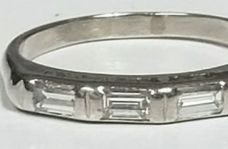 Art Deco Platinum 3 Emerald Cut Diamonds.  25ct Vs Wedding Band Stacking Ring Old