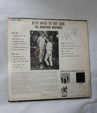 The Righteous Brothers Just Once In My Life Lp Signed With Sketch Vinyl