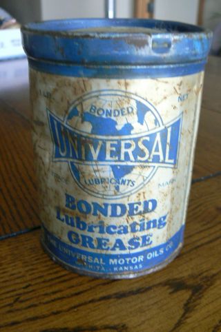 Vintage Universal Bonded Lubricating Grease Oil Can Tin Wichita Kansas