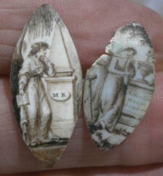 Two Un Mounted Georgian Navette Mourning Sepia Miniatures Ladies By Tombs