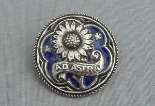 Unusual Arts & Crafts Silver & Enamel Brooch Ad Astra Sunflower Design C1910