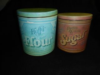 Retro Vintage Canister Set Fluffy Flour Brite White Sugar Tins