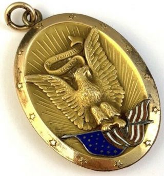 Victorian Locket Necklace Pendant American Eagle Enamel Flag E Pluribus Unum