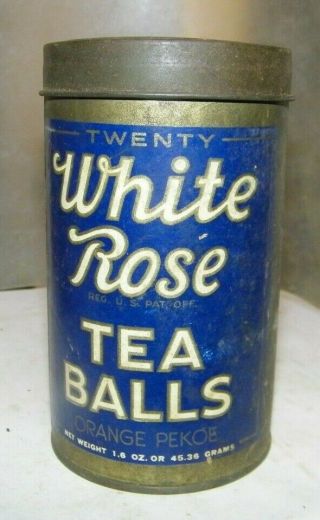 Vintage Tin White Rose Tea Balls Seeman Brothers York 5 " Tall