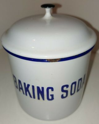 Vintage Kockums Sweden White Blue Trim Enamel Baking Soda Container
