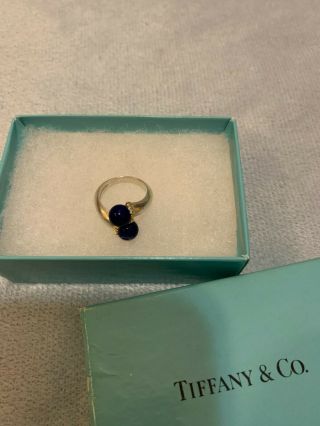 Tiffany & Co.  Sterling Silver 18k Gold Lapis Bypass Ring Size 4.  75