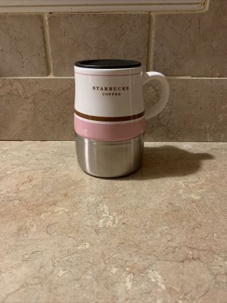 Starbucks Coffee Cup 2008 Stainless Steel Rubber Bottom Pink Travel Mug Cocoa