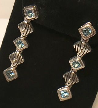 John Atencio 925 Sterling Silver 18k Gold Accent Blue Topaz Drop Dangle Earrings