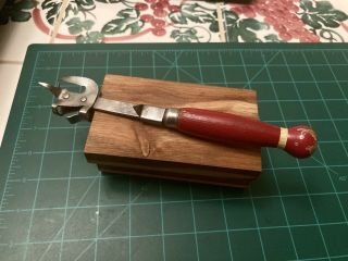 Vintage Red And Yellow A&j Wood Handle Can Opener Tin Can Punch Bottle Opener.