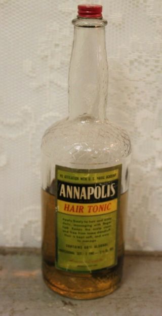 Vintage Annapolis Hair Tonic Barber Bottle 1 Pint 5 1/3 Oz Partially Full