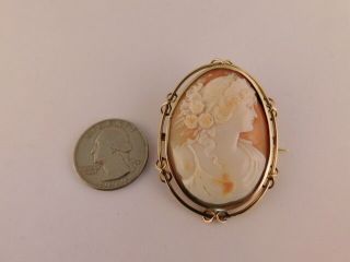 14K GOLD HAND CARVED SHELL CAMEO PIN BROOCH CARVING 3