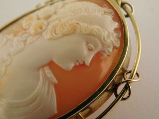 14K GOLD HAND CARVED SHELL CAMEO PIN BROOCH CARVING 4