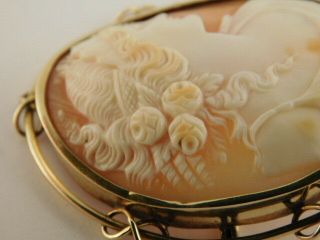14K GOLD HAND CARVED SHELL CAMEO PIN BROOCH CARVING 5