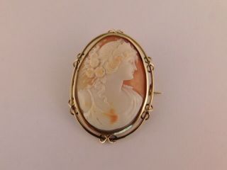 14K GOLD HAND CARVED SHELL CAMEO PIN BROOCH CARVING 6