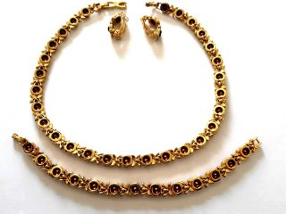 D ' Orlan 1980s ' Sapphire ' Swarovski /22 kt Gold Plated Necklace Parure Set 3