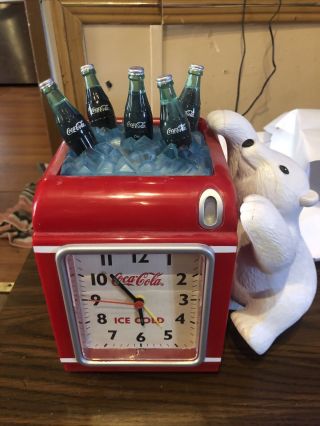 Coca Cola Polar Bear Ice Chest W/ Coke Bottles Alarm Clock And Coin Bank