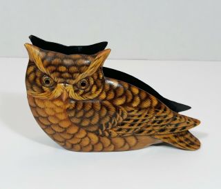 Vintage Wood Owl Napkin Holder Mid Century