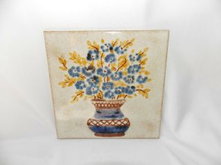 Vtg.  S Marco Ceramica Tile Italy Blues & Yellows Floral Bouquet Trivet Wall 6 "