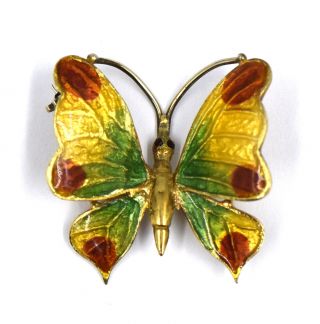 Designer Corletto Multi - Color Enamel Butterfly Pin Brooch 18k Yellow Gold Signed