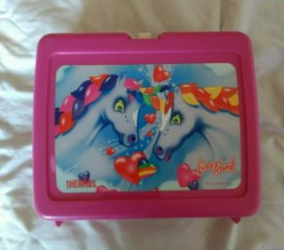 Lisa Frank Unicorn Horse Plastic Thermos Vtg Lunch Box Pail Pink Usa