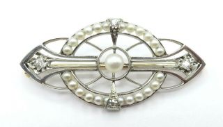 14k Yellow Gold,  Platinum Art Deco Diamond And Seed Pearl Brooch,  4.  5 Grams