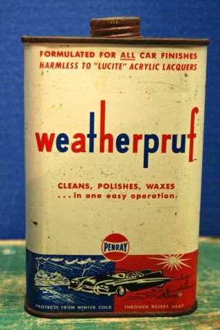 Vintage Penray Weatherproof Auto Wax And Polish 8 Oz Can Graphics Empty