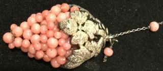 VICTORIAN GILT SILVER NECKLACE WITH CORAL CHAIN AND GRAPEVINE PENDANT 2