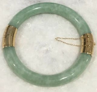 Vintage 14k Dark Green Jadeite Jade Hinge Bracelet