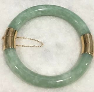 Vintage 14k Dark Green Jadeite Jade Hinge Bracelet 4