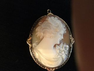 Antique Carved Shell Victorian Cameo Brooch/pendant 10k Yellow Gold Mounting.