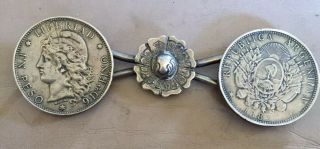 Victorian Rare Argentina 1882 Coins Silver Cloak Cape Buckle Clasp Button