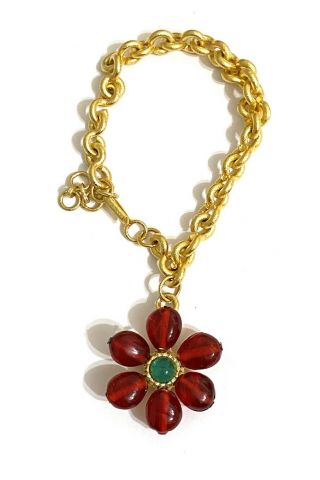 Rare Vintage Gorgeous French Gripoix Poured Glass Flower Bracelet
